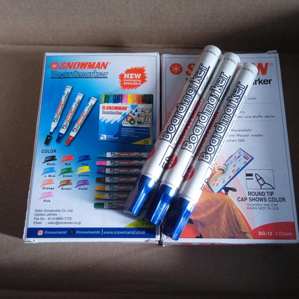 

BISA INSTANT / COD Spidol Snowman Biru White Board Marker Blue BG-12 1 Dozen Termurah Gratis Ongkir di Shopee
