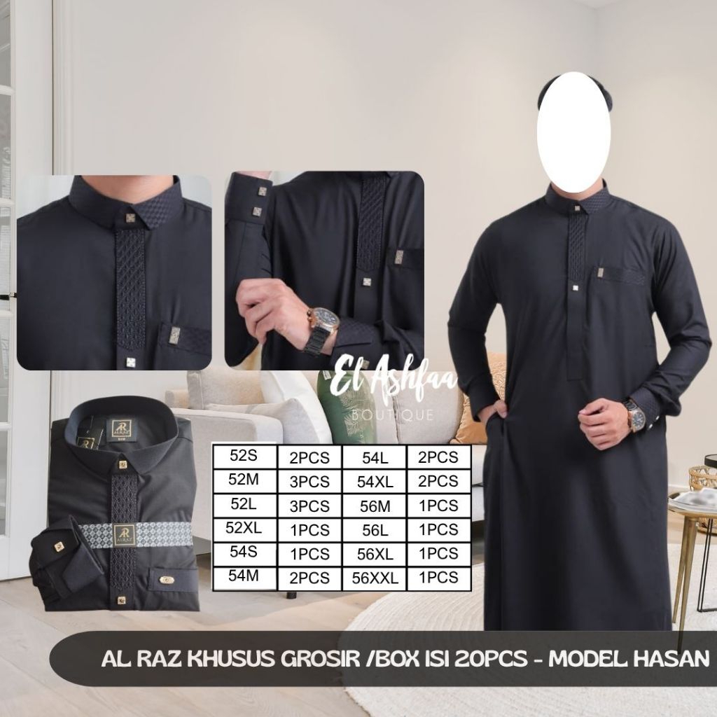 Jubah Al Raz Khusus Grosir 20pcs/box Model Hasan - El Ashfaa Boutique