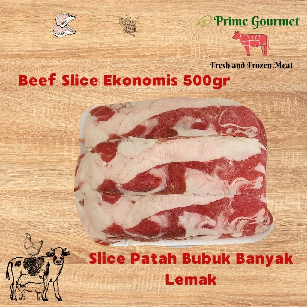 

Beef Slice Ekonomis 500gram/ Slice Patah-Patah dan Banyak Lemak
