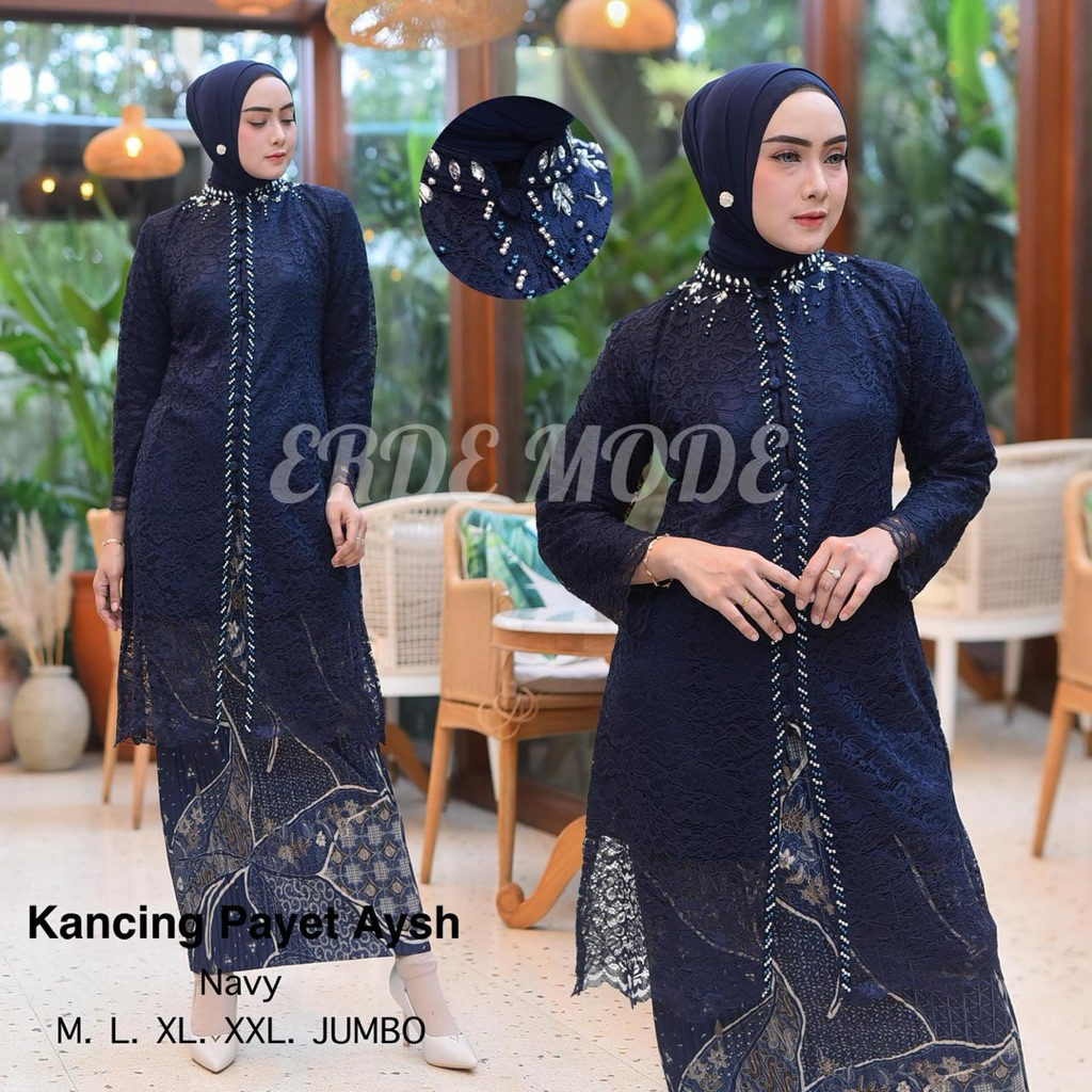 Tunik kebaya Atasan kebaya burkat kancing payet Atasan kebaya bahan burkat motif payet