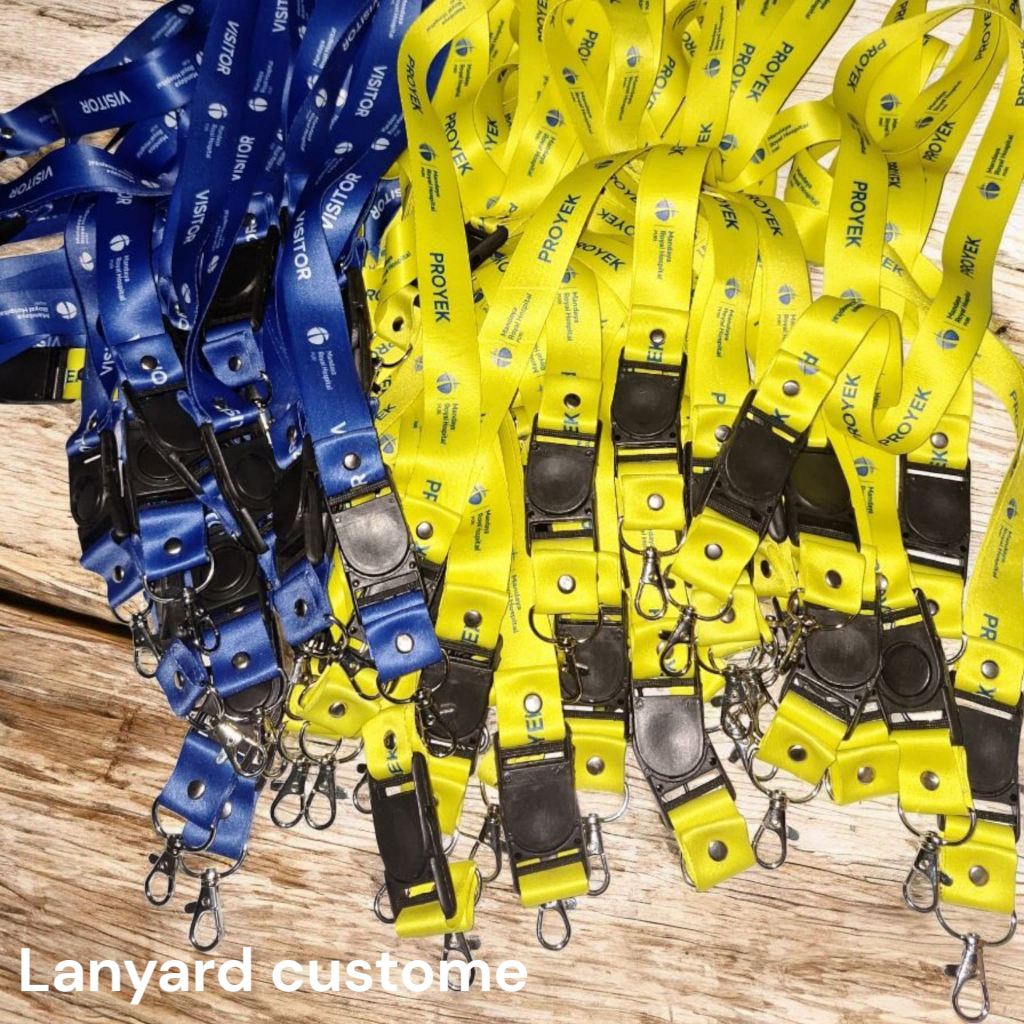 

Tali ID Card Lanyard 2cm Bahan Tissue custome 1sisi/2sisi Minimal order 5pcs