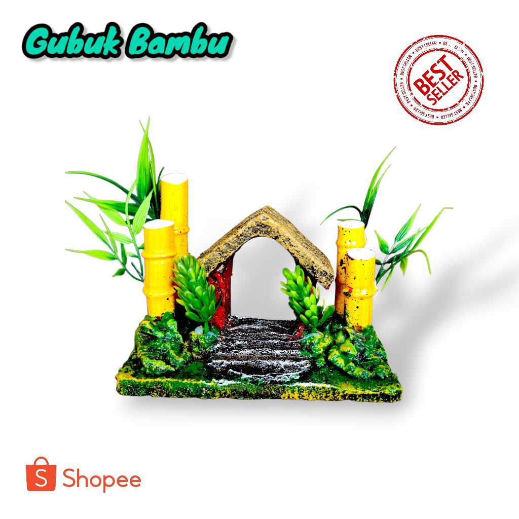 Hiasan Aquarium Aquascape Gubuk Bambu Double