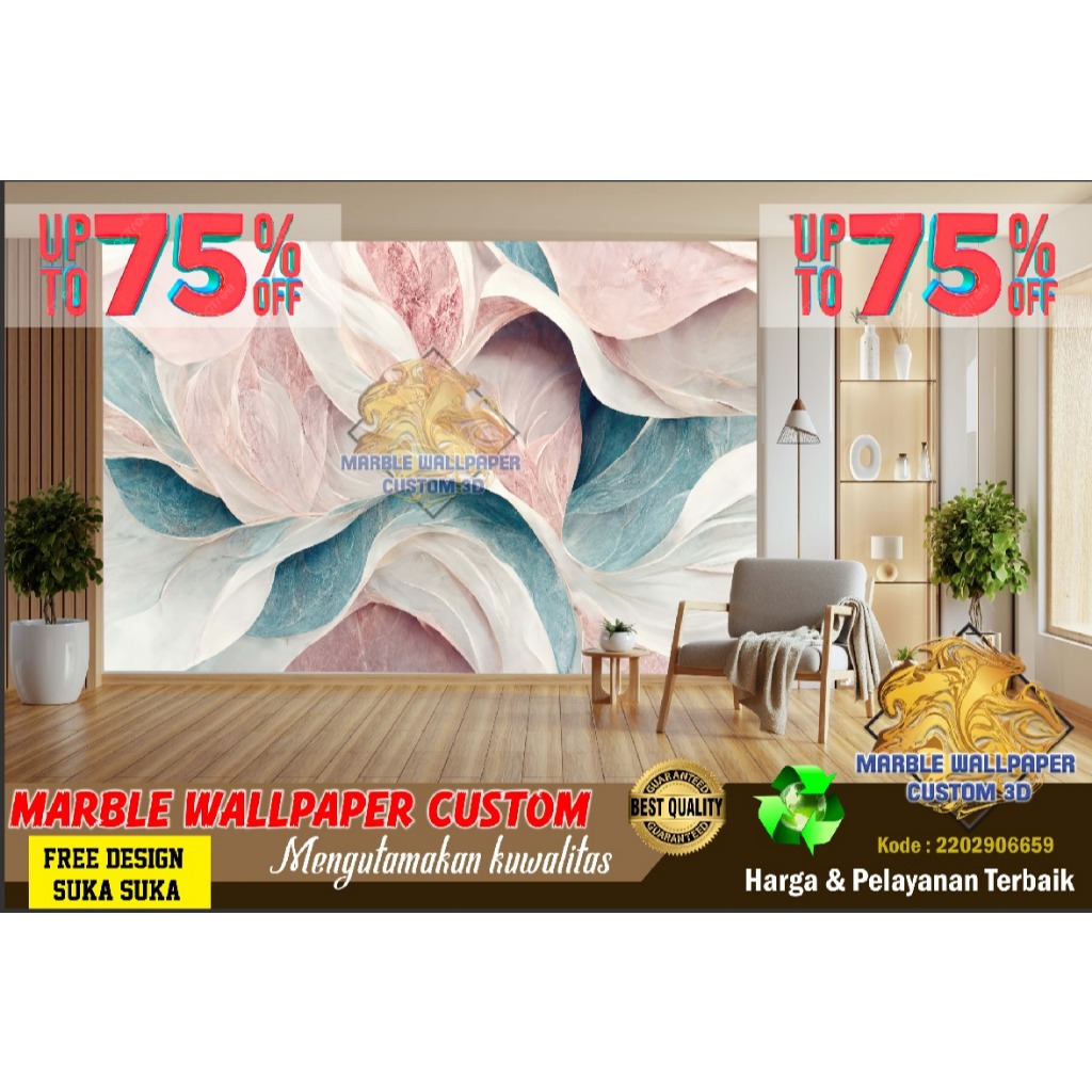 Wallpaper Custom 3D Tema Marmer | Wallpaper Dining Room Marmer | Wallpaper Ruang Makan Marmer | Wall