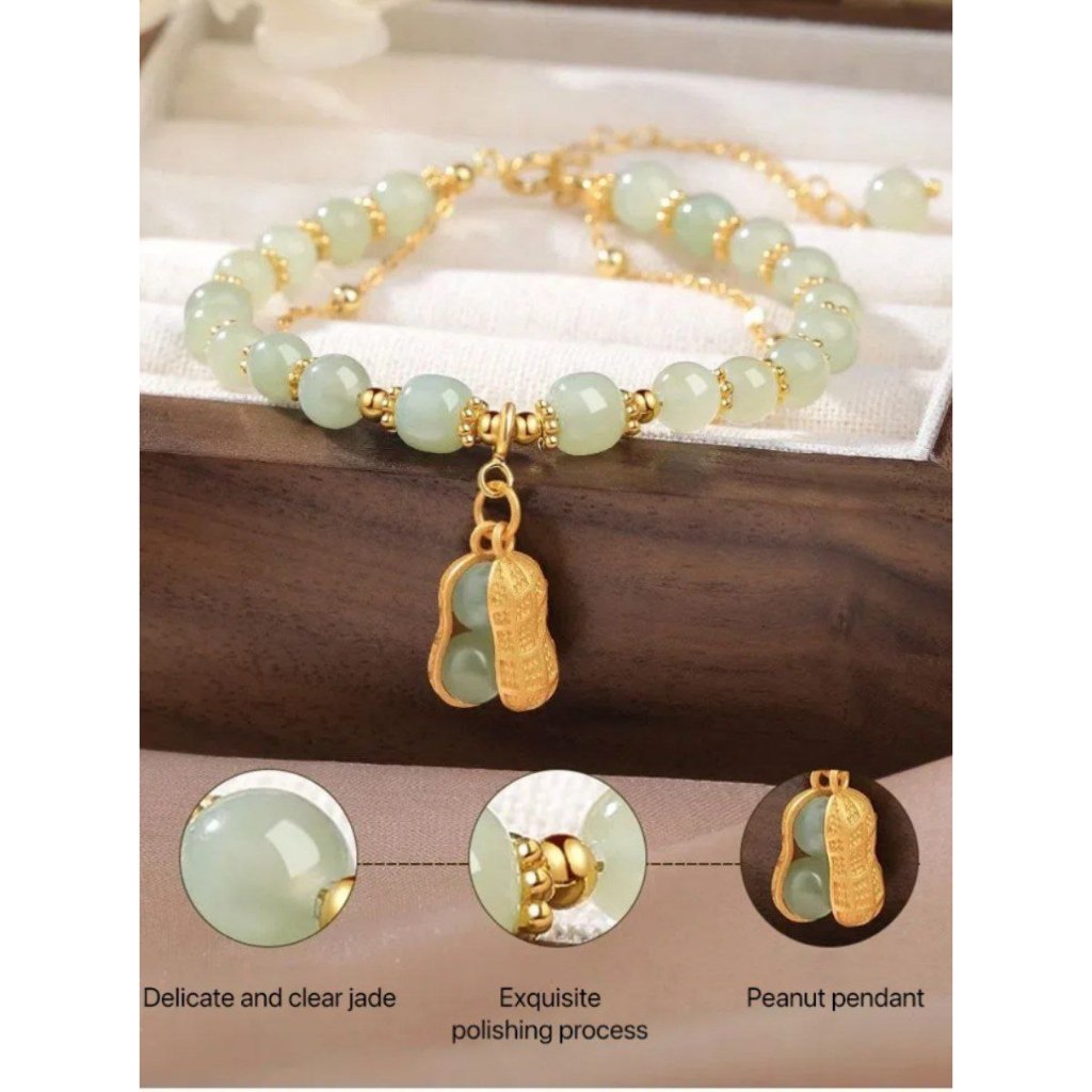 gelang fengshui rejeki giok hijau kacang kristal merah