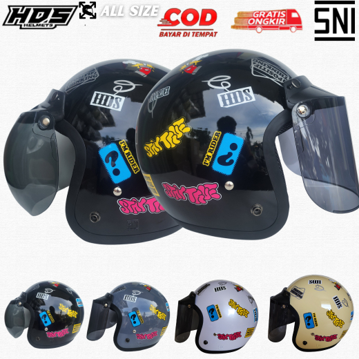 Helm Bogo Dewasa Polos Crooz Retro Classic HDS HELMET Motor Pria Wanita Cepol Hijab Hijabers SNI
