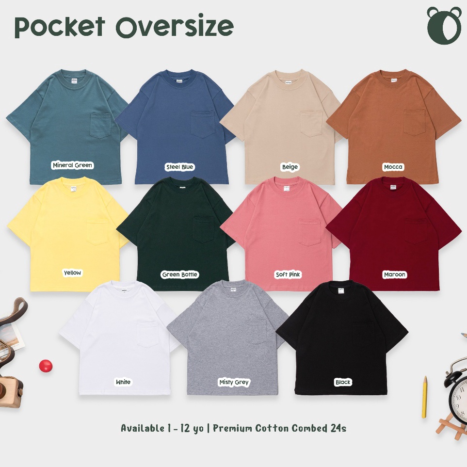 KODE M93E KUOKABASIC Kaos Pocket Anak Oversize  Baju Anak Pocket  Kaos Polos Anak Unisex  Kaos Anak 