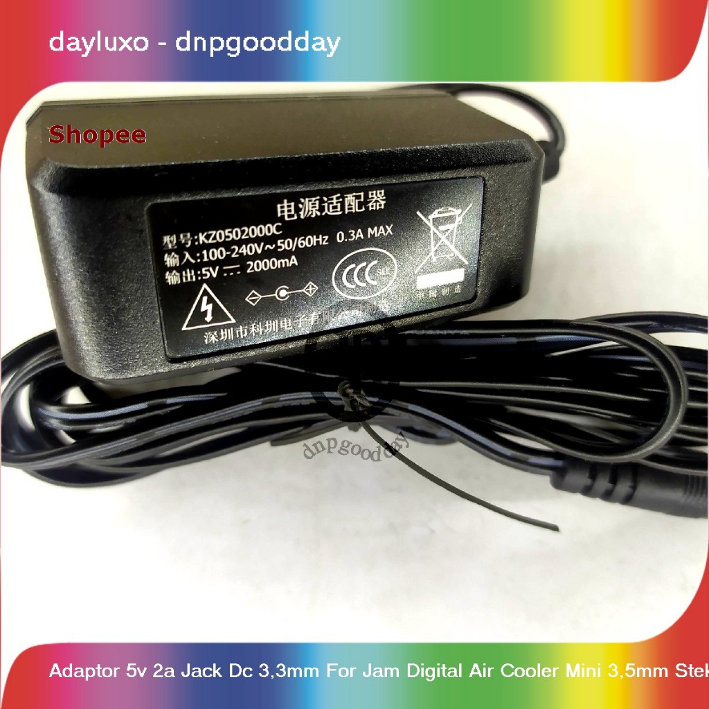 adaptor 5v 2a jack dc 3,3mm for jam digital air cooler mini 3,5mm steker