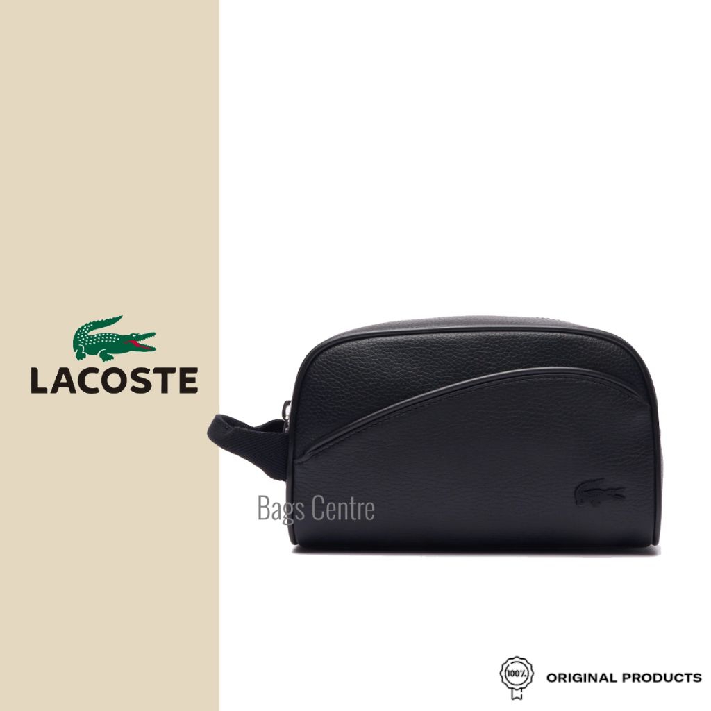 LACOSTE Men Clutch Angy Mesh Pocket Leather Vanity Bag / Tas Rias Pria Kulit