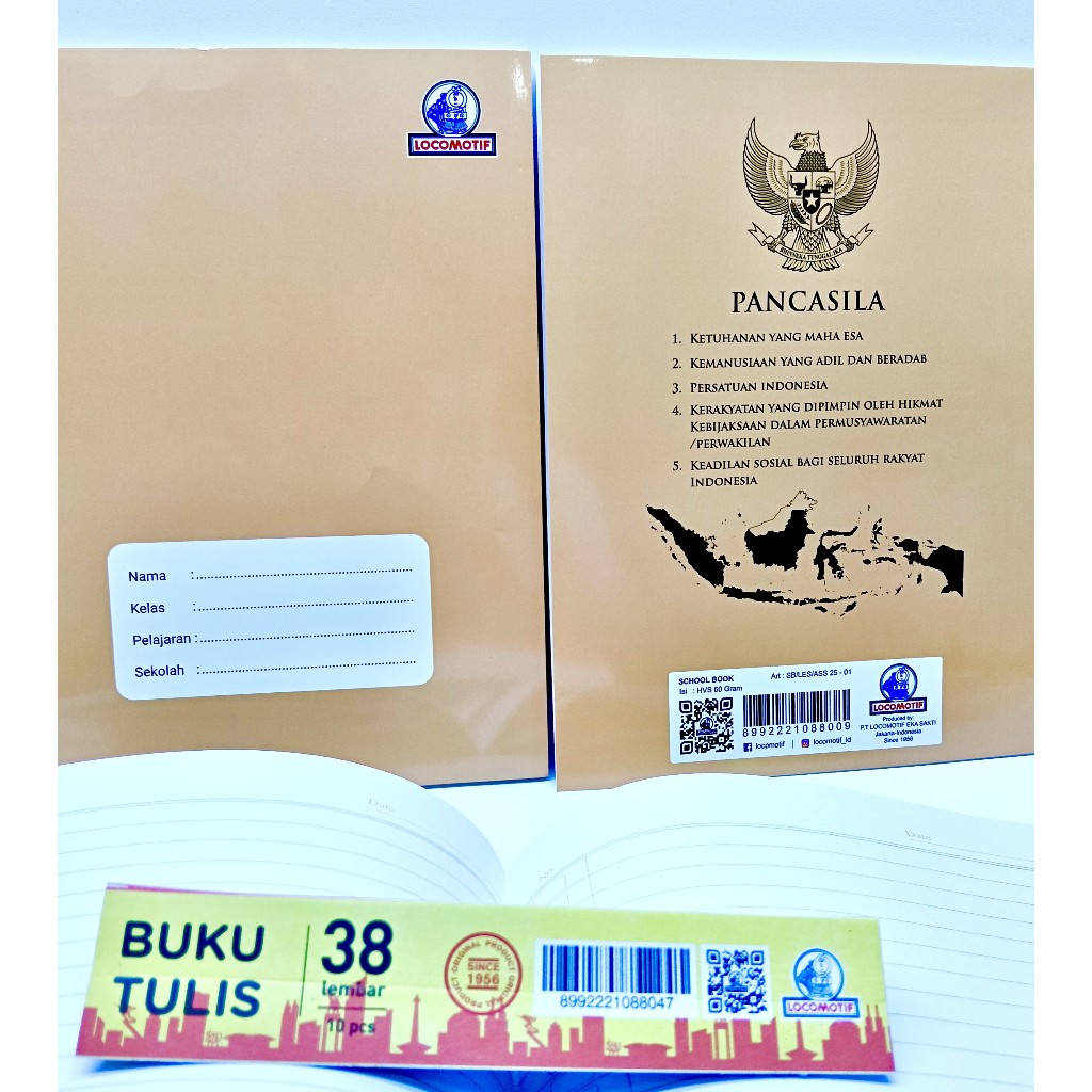 

(Per Pak isi 10) Buku Tulis Sekolah Cover Coklat / Sampul Coklat Kraft / Craft merk Locomotif isi 38 lbr