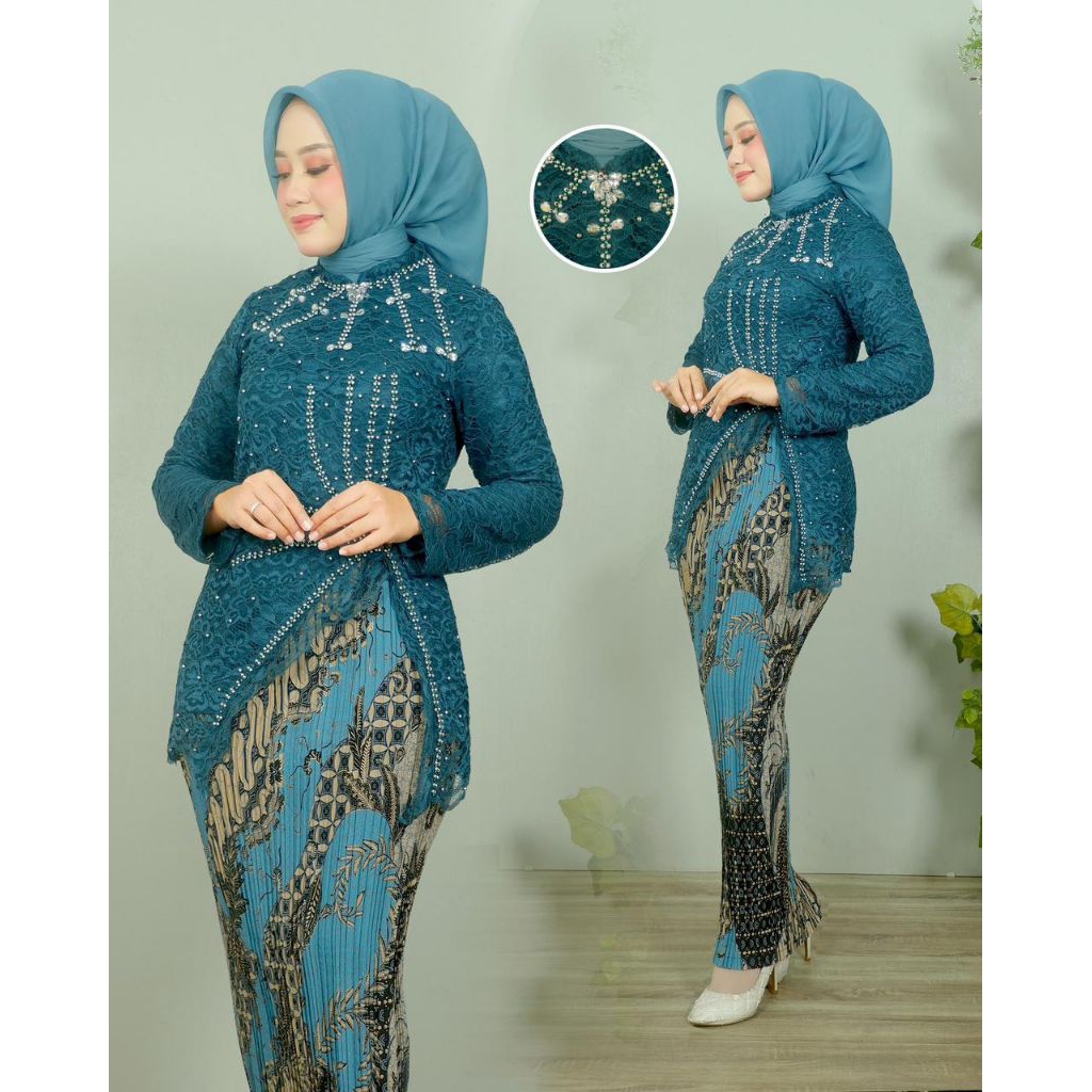 Kebaya Modern modis kekinian Calista Brokat payet jumbo Ld 120 mix rok batik pinggang karet kebaya /