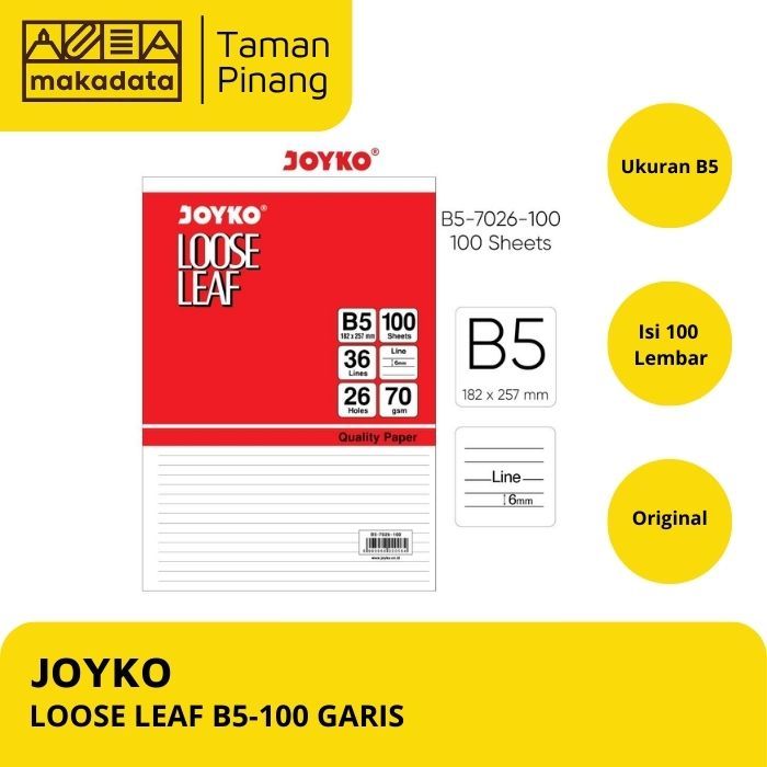

JOYKO LOOSE LEAF B5 100 50 GARIS / ISI KERTAS FILE BINDER (1 PCS)