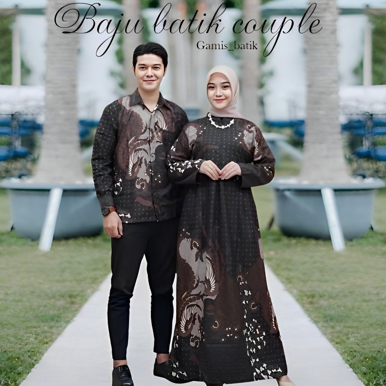 Baju Batik Couple Kemeja Panjang Gamis Maxi Tali Samping Motif batik KODE R5B3