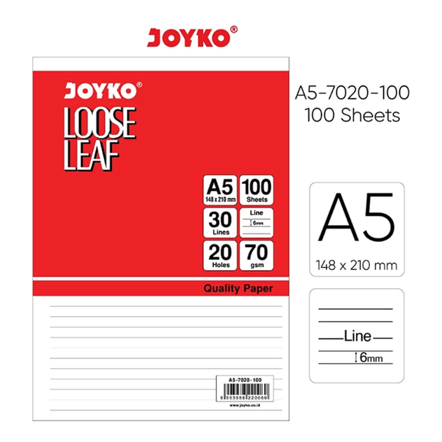 

Joyko Loose Leaf isi Binder bergaris A5 100 Sheets 70 Gsm