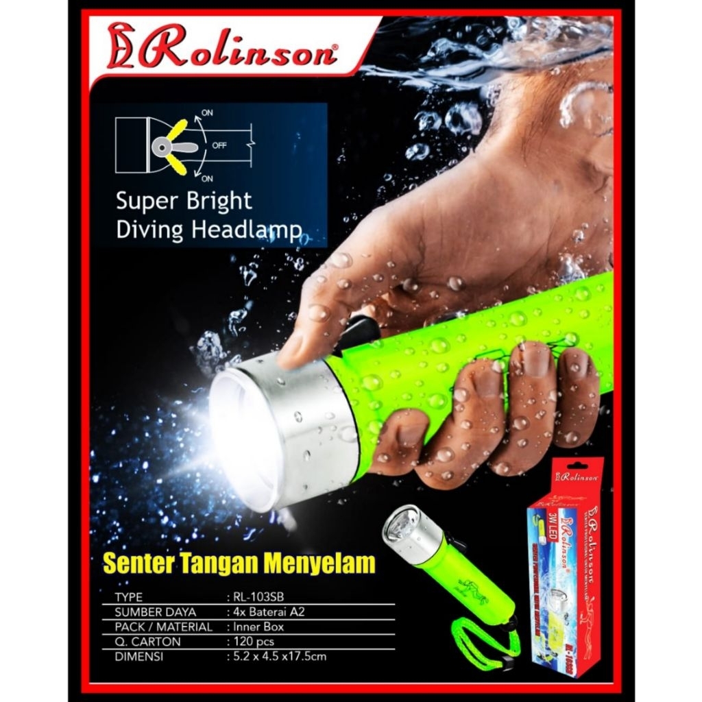 Senter Selam Anti Air Senter Led Diving Flash Rolinson RL-103SB Waterproof