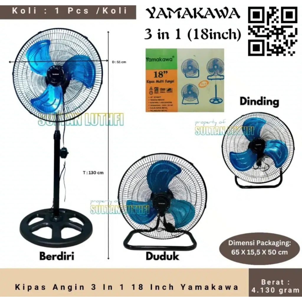KIPAS ANGIN  TORNADO 3 IN1 BERDIRI DUDUK DINDING 18 INCH MERK YAMAKAWA/TD
