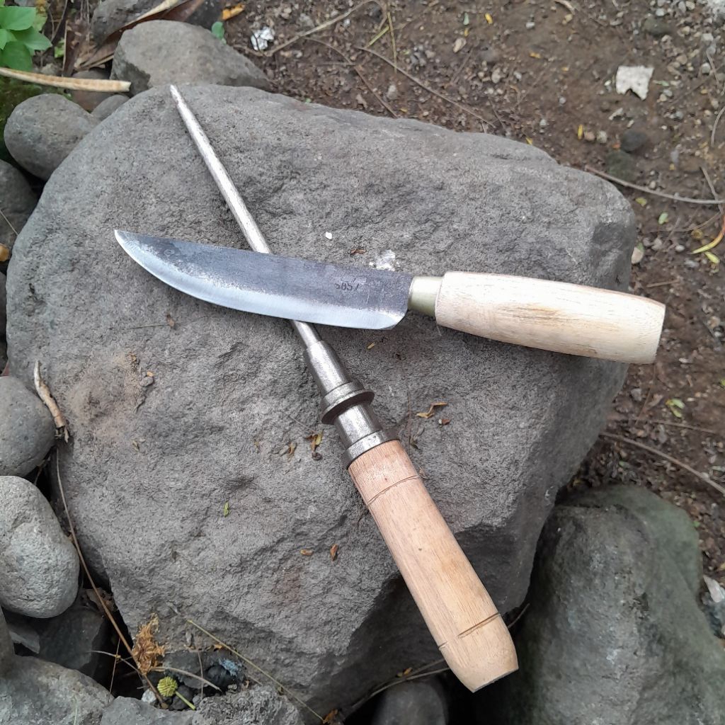 PISAU seset daging kulit +stik asah kristal /2pcs/ BAJA ASLI SUPER TAJAM UNTUK SESET DAGING - PISAU 