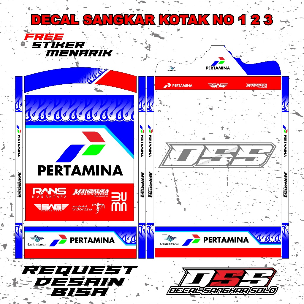 DECAL SANGKAR BURUNG KOTAK MOTIF PERTAMINA NO 1 2 3