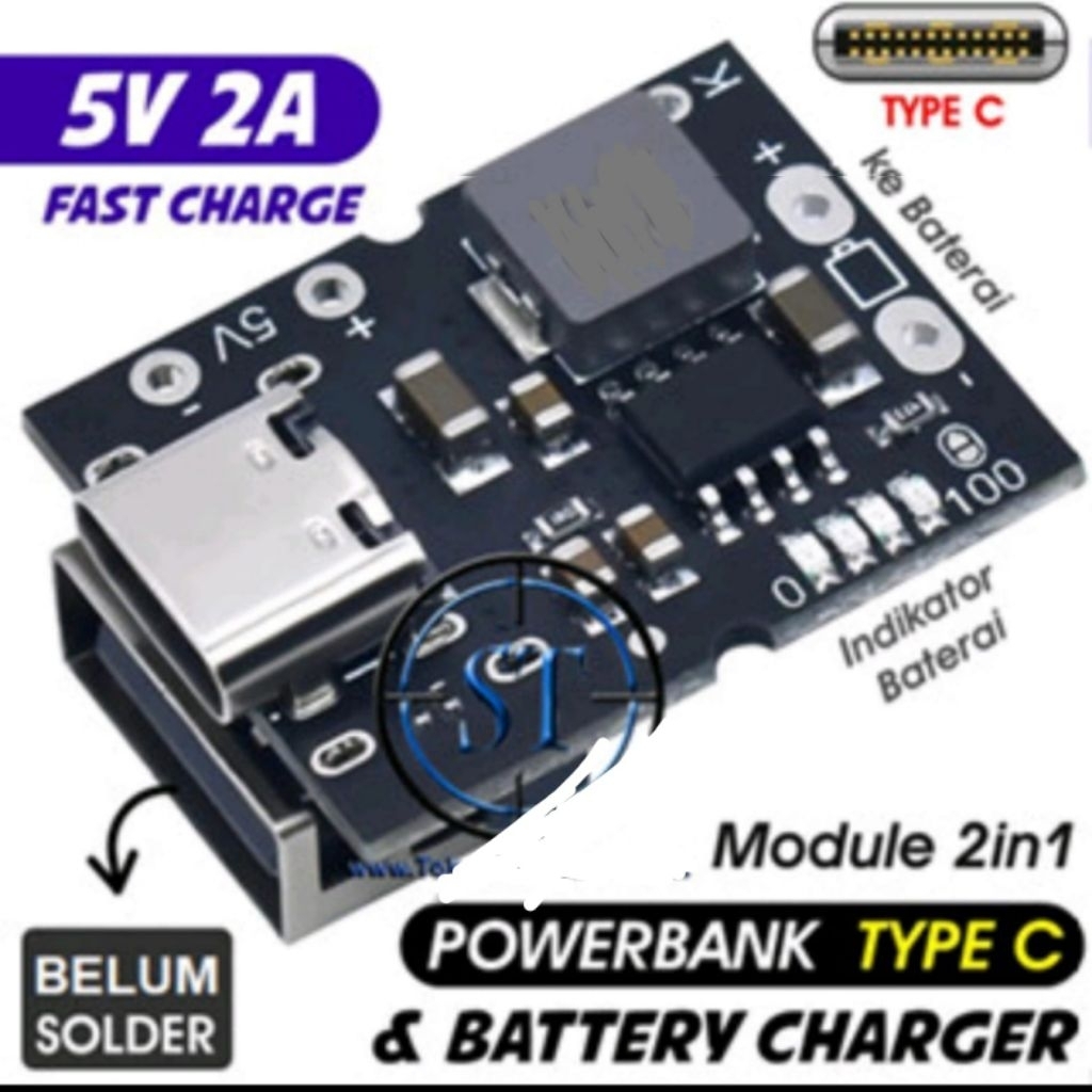 Kit Modul Power Bank USB Type C Fast Charger Boost Step Up 2A 5V Cas Baterai Lithium 18650