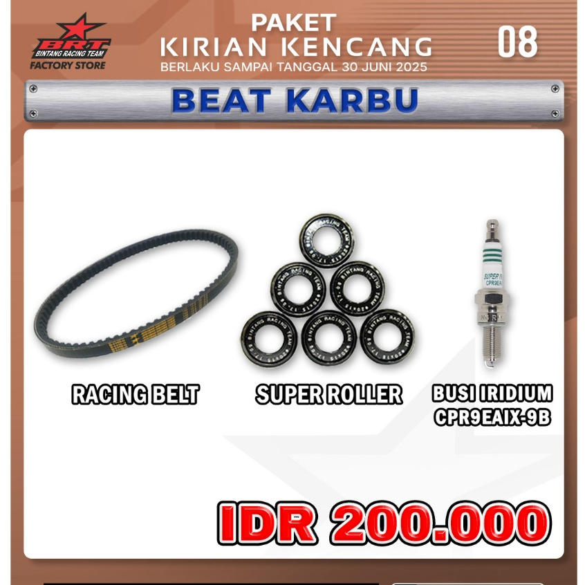 PAKET KIRIAN KENCAMG BRT/ BEAT KARBU / RACING BELT/ SUPER ROLLER / BUSI IRIDIUM BRT