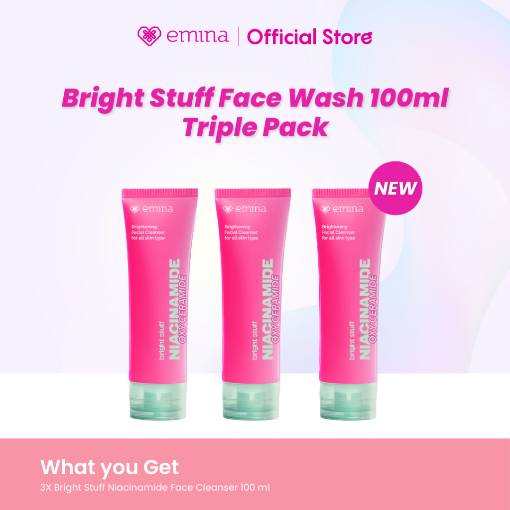 Triple Pack Emina Bright Stuff Niacinamide & Emina Prebiotic Tranexamic Acid Face Wash for Acne Pron