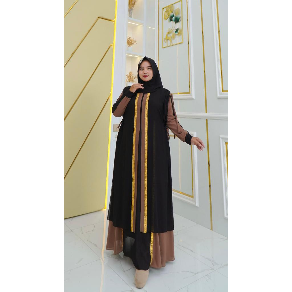 Gamis Sabrina Bahan Ceruty Babydoll Premium Set Khimar Syar'i Jumbo Mewah Terbaru Wanita Remaja Dewa