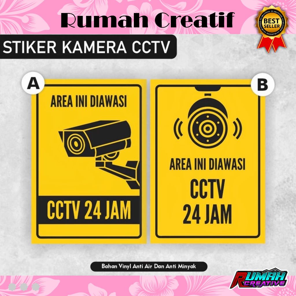 

STICKER TANDA LABEL DIAWASI CCTV-STICKER AREA DIAWASI CCTV 24 JAM-STICKER PERINGATAN VINYL GLOSSY