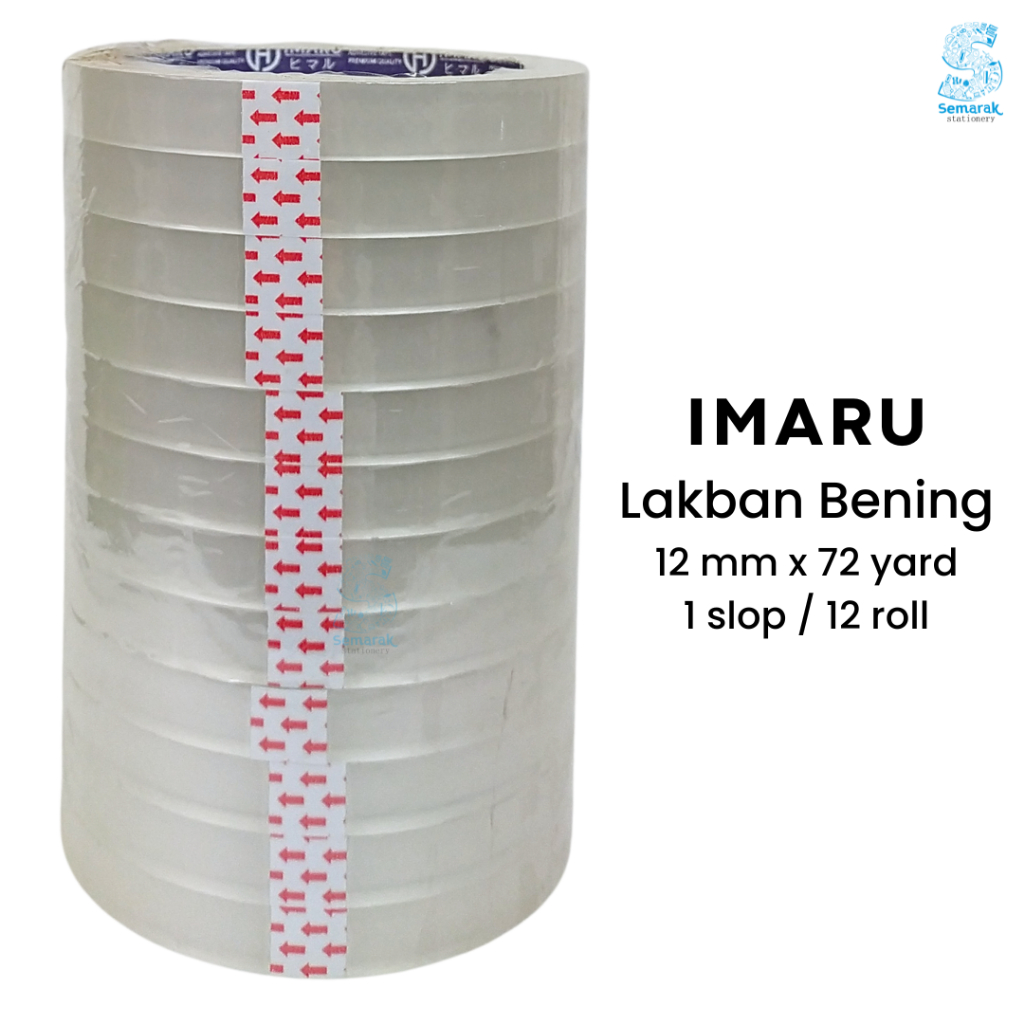

Imaru Stationery Tape Isolasi Lakban Bening 12 x 72 Yard - Transparan [1 Slop / 12 Roll]