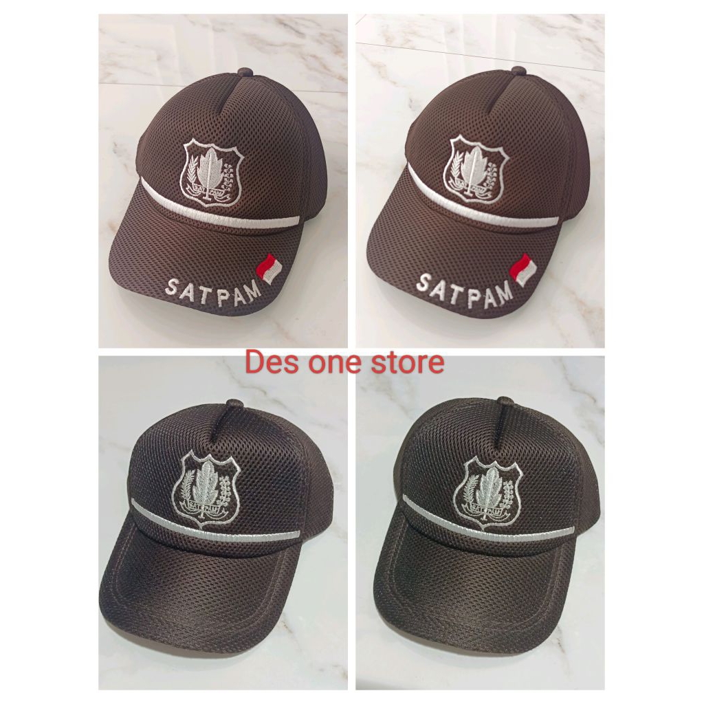 Topi Satpam list putih Topi satpam kain coklat