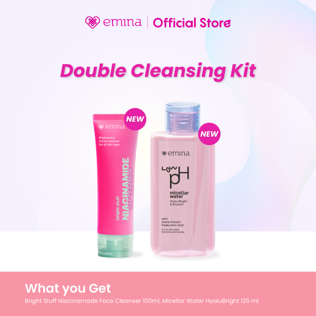 Emina Double Cleansing Kit - Micellar Water & Face Wash 100ml & 50ml -  Paket Cerah Glowing, Cerah, 