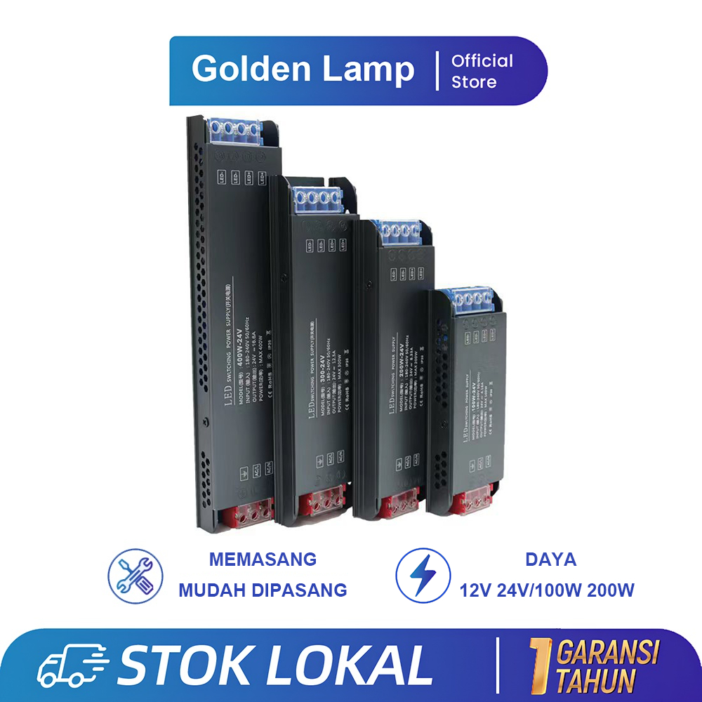 Power Supply LED Strip 12V/24V 100W/200W/300W - Trafo Slim Tipis AC/DC untuk CCTV & Lampu LED, Hemat