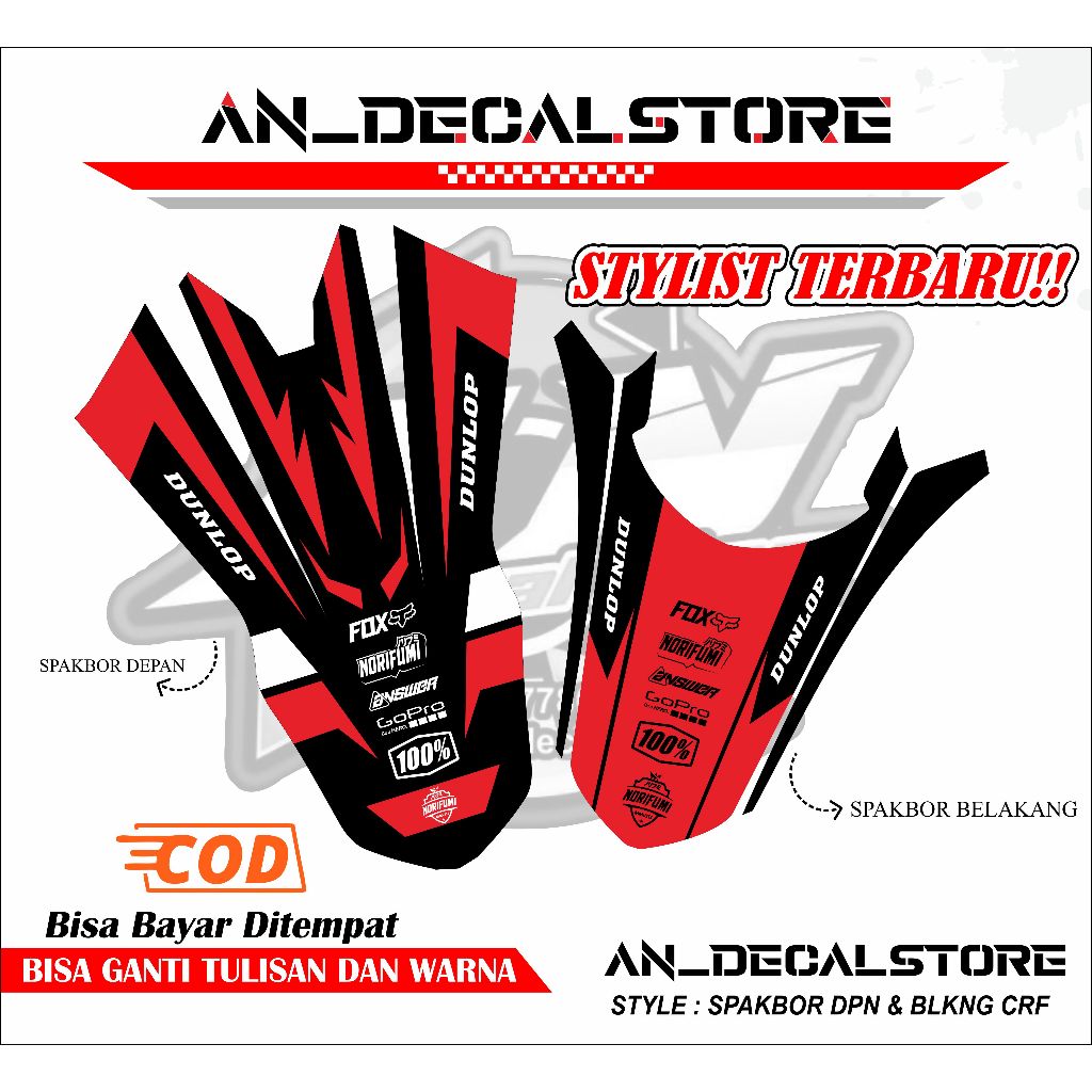Sticker Stiker Spakbor Depan/Belakang Motor CRF 150L Variasi Custom