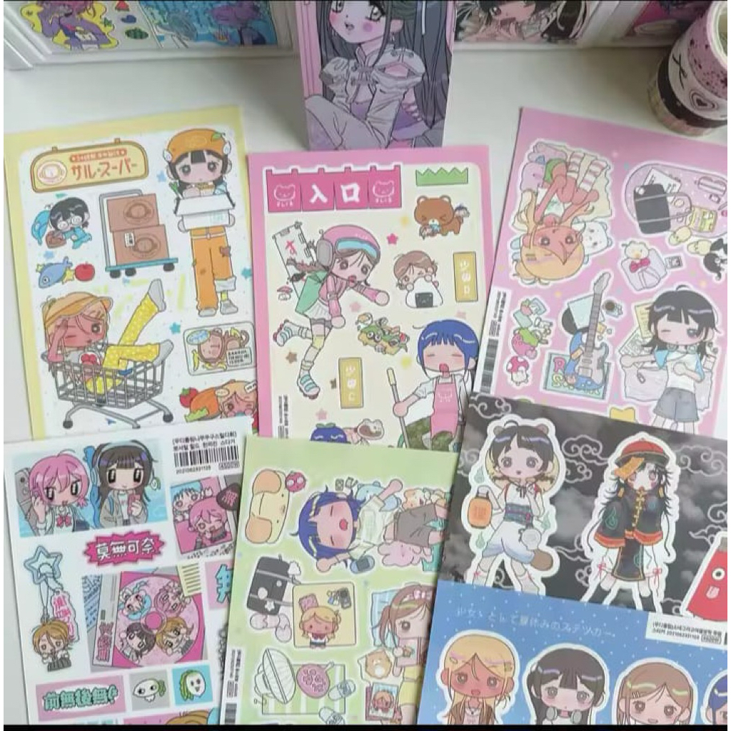 

1 lembar MINI sticker sheet Korean stickers cute girl stickers cartoon character stickers ins style creative