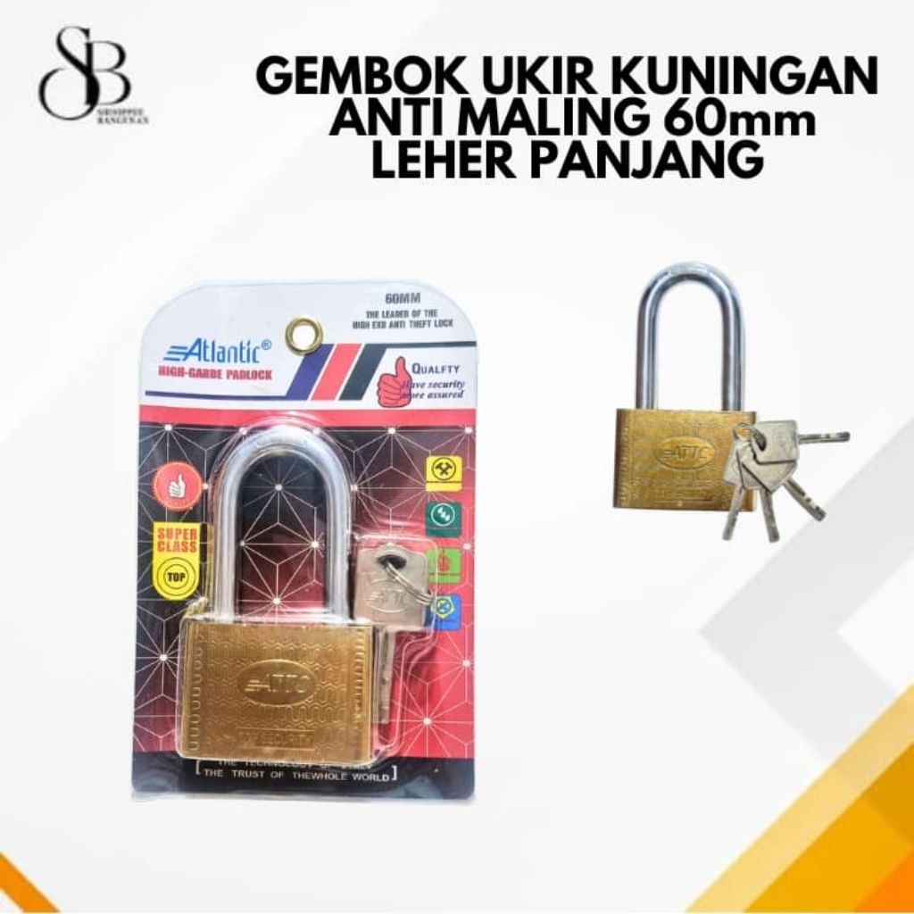 Gembok Anti Maling/Gembok Baja Kuningan 60mm panjang