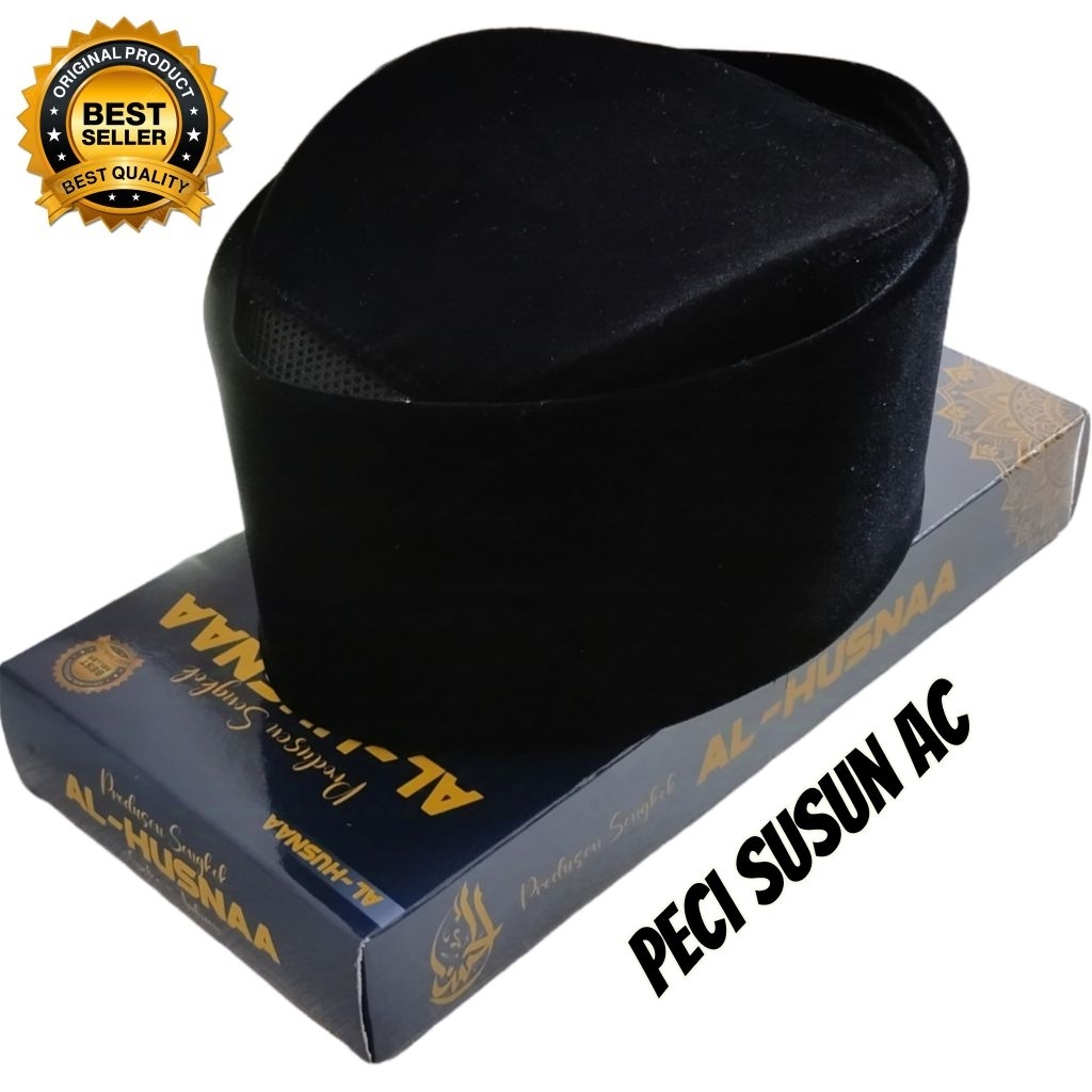 peci susun hitam polos, kopiah susun, kopyah hitam susun, songkok hitam susun tinggi 7,8,9cm