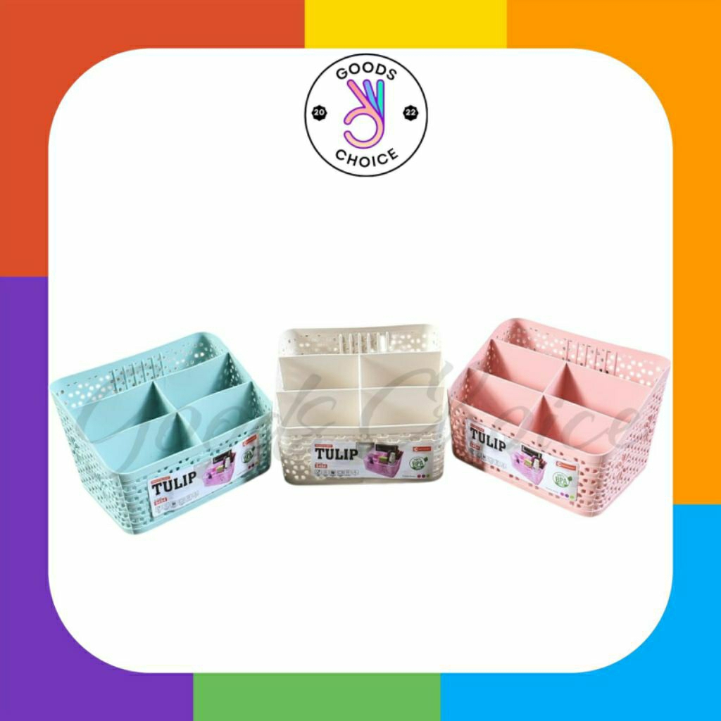 Keranjang Tulip sekat 5 / Keranjang serbaguna / keranjang 5 sekat Motif Bunga / Keranjang Tulip