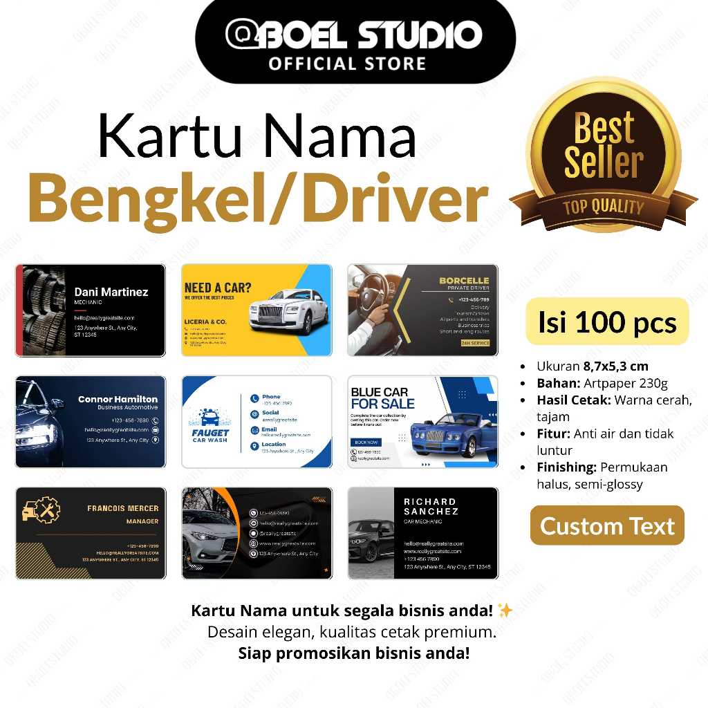 

CETAK KARTU NAMA TEMA BENGKEL / CUCI MOBIL / RENTAL / DLL
