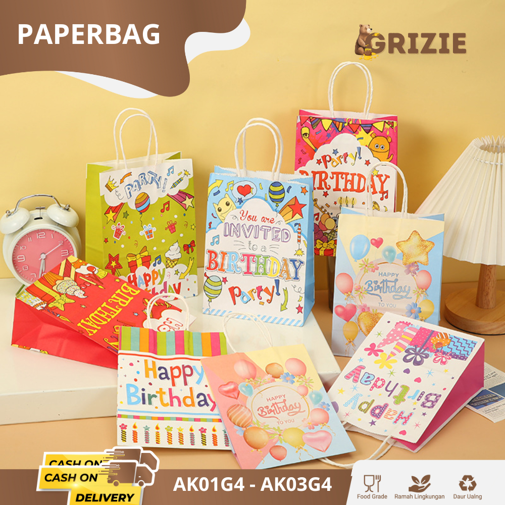 

(5Pcs) Paper Bag Birthday / Paper Bag Kertas Hadiah Souvenir Ulang Tahun / Tas Goodie Bag Happy Birthday I AK01G4 - AK03G4