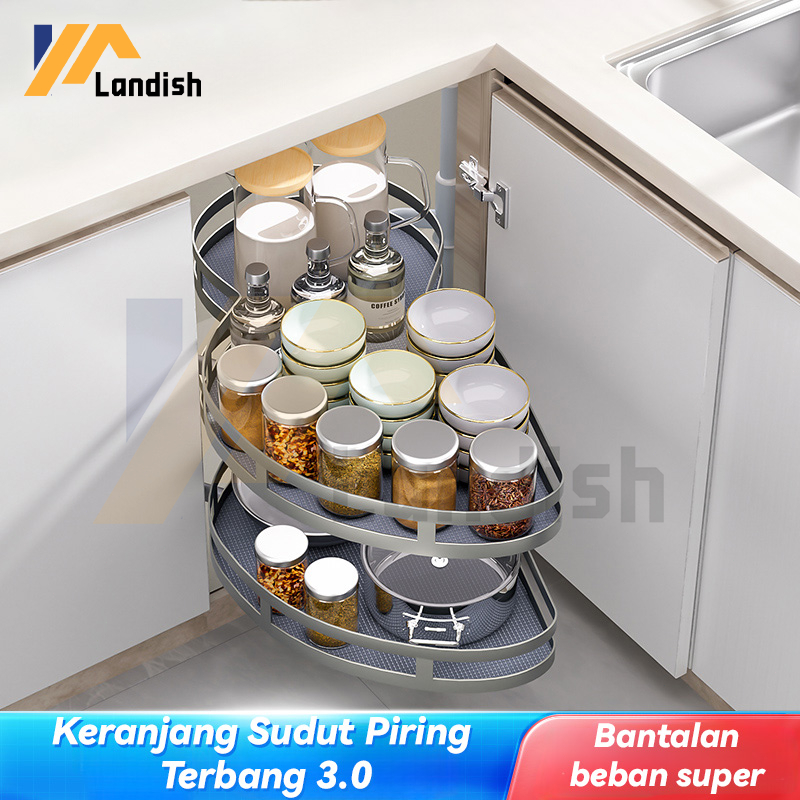 Rak Dapur Sudut 180 Derajat Rak Piring Panci Mangkuk Botol Anti Slip