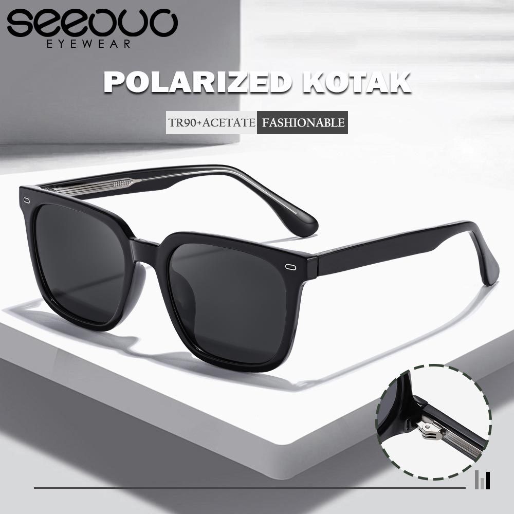 Seeouo Sunglasses Polarized Kacamata Hitam Model Kotak Fashionable Anti UV Silau TR90 Acetate Kokoh 