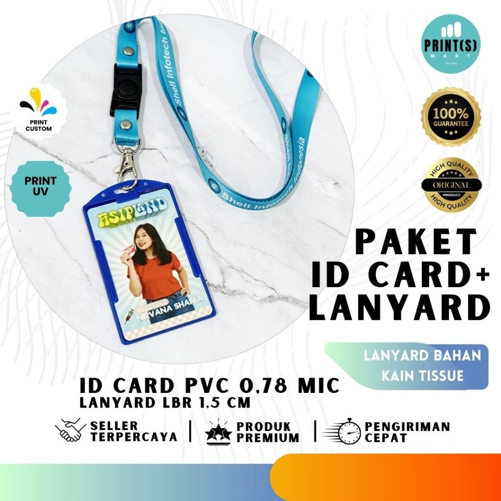 

Paket Lanyard Lebar 1,5 cm + ID Card Custom + Varian Casing/Holder ID Card, Fullset, Premium Quality