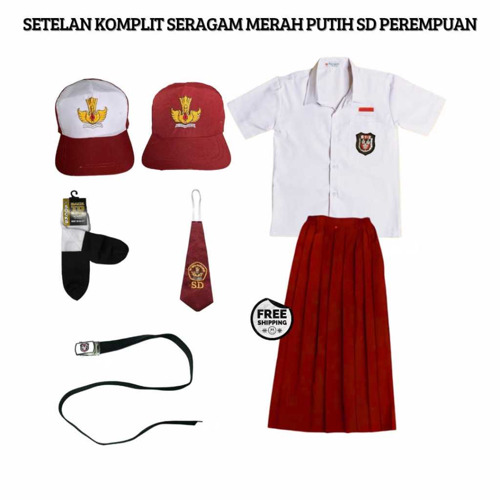 Premium Setelan Sd Anak Perempuan Kelas 1-6 Sd Seragam Sekolah Setelan Sd Perempuan Rok Panjang Baju