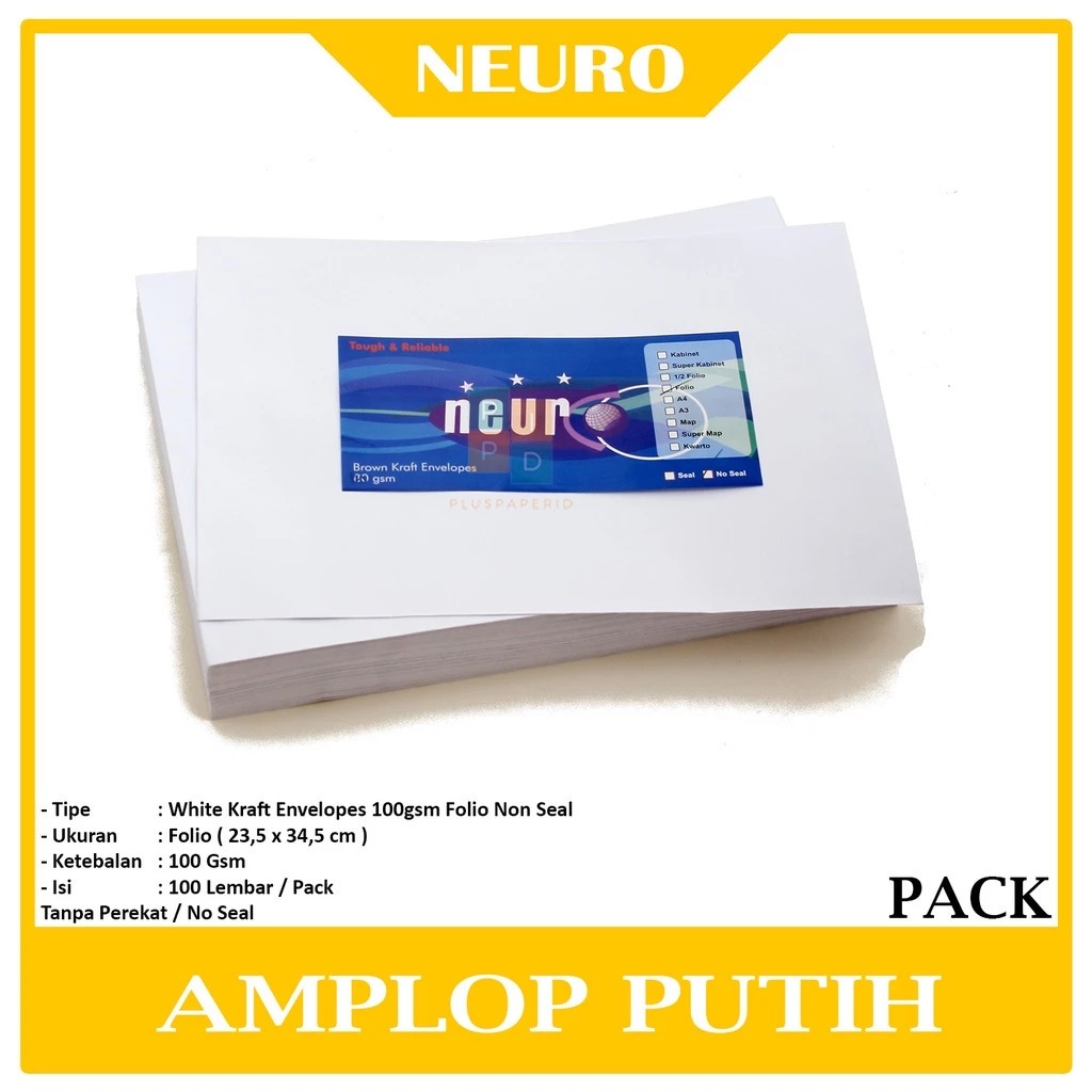 

Neuro Amplop Putih Ukuran Folio No Seal / Tanpa Perekat (Pack)
