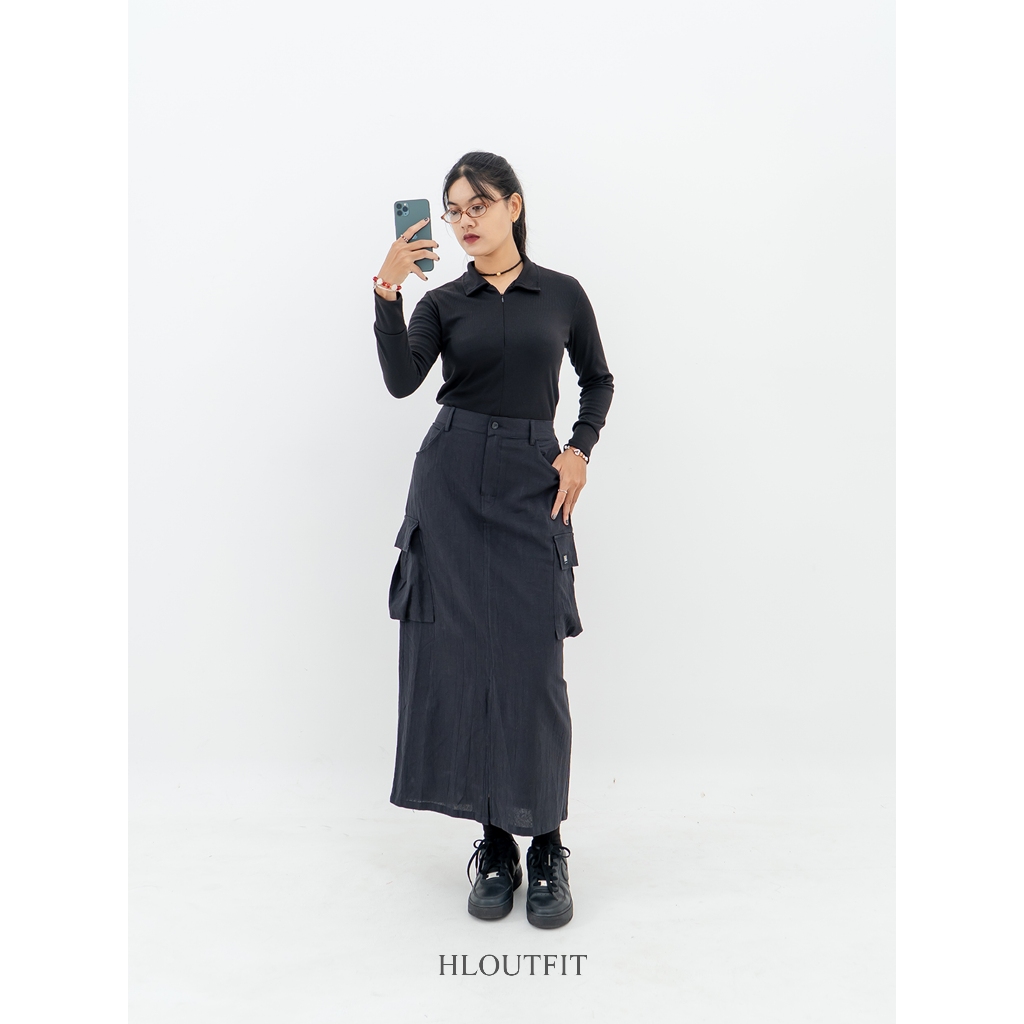 HL Cargo Linen Skirt- Rok Cargo Linen A-Line (H Series)