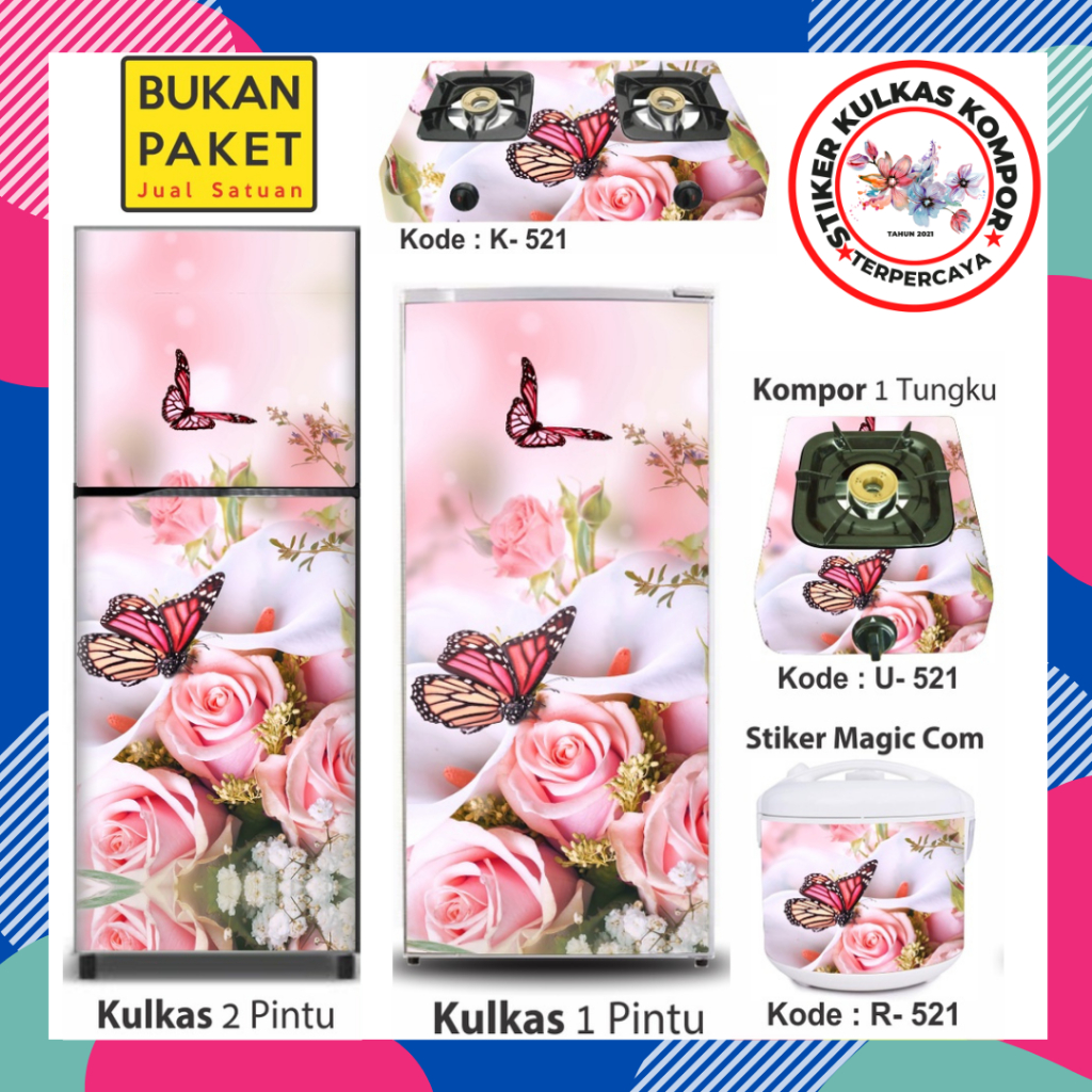 Stiker Kulkas Kompor Magic Com Kupu-kupu PINK / Sticker Kompor dan Kulkas Pink Baby