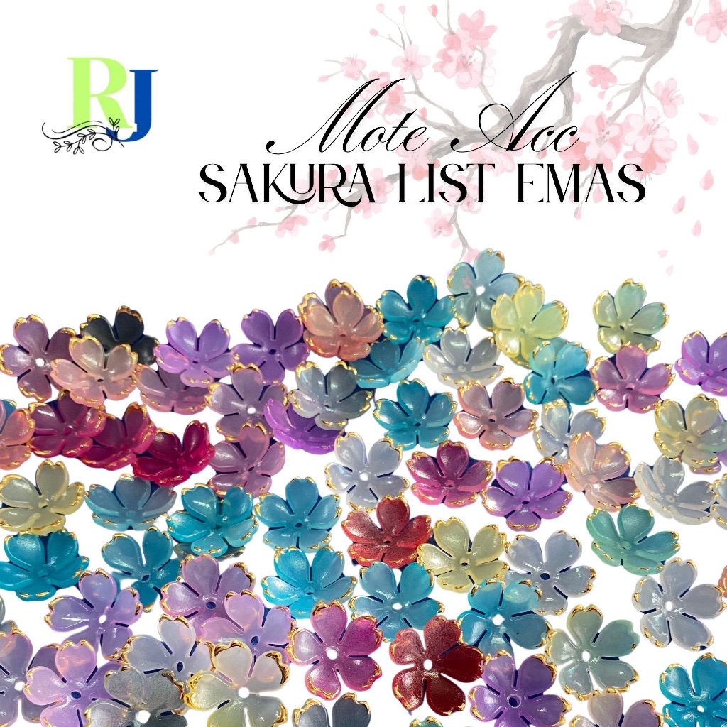 Mote Kelopak Bunga Sakura List Emas / Manik Kelopak Bunga Sakura  List Emas