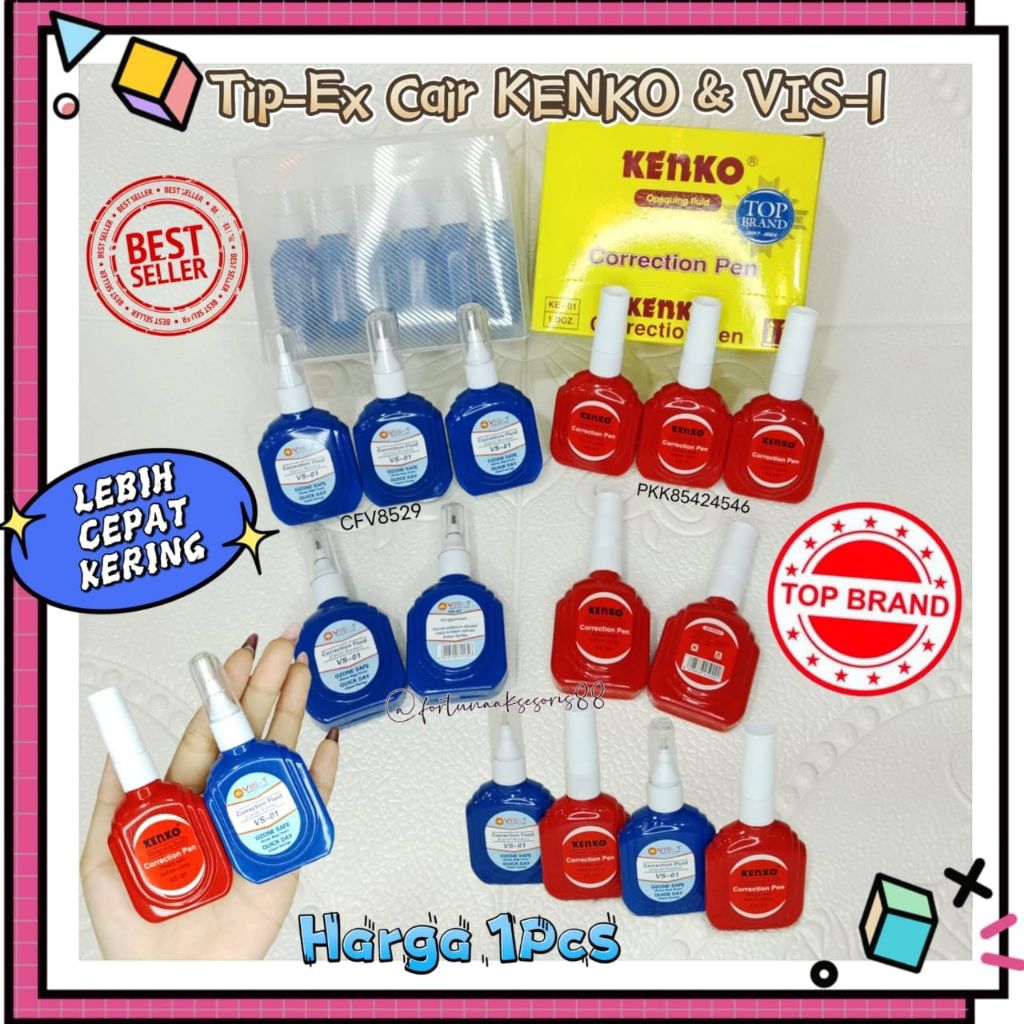 

(1PCS) TIPE EX CAIR KENKO KE 01 / TIP EX VIS 1 VS 01 / TIP X PENGHAPUS PULPEN / CORRECTION PEN FLUID / CFV8529