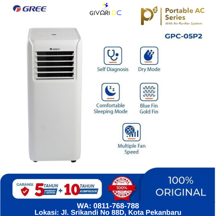 Spesifikasi Gree AC Portable P2 Series Standard 1/2 PK - GPC-05P2