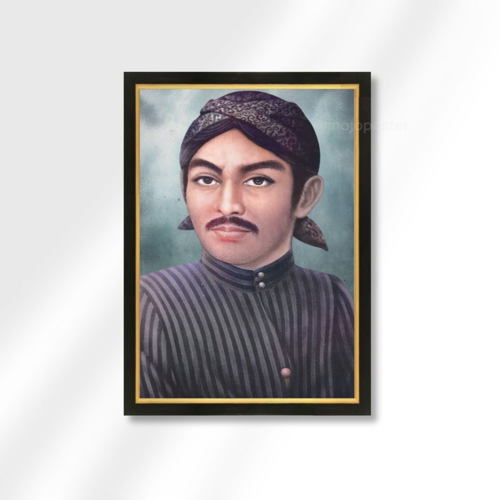 Pajangan Dinding Lukisan Cetak Sunan Kalijaga Plus Bingkai Kayu