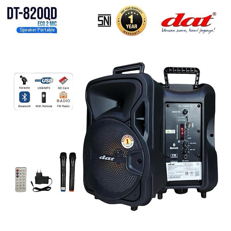Speaker DAT DT-820QD speaker bluetooth portabel speaker aktif full bass dilengkapi 2mic wireles kara