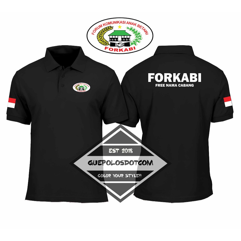 POLOSHIRT BERKERAH FORKABI FREE NAMA CABANG - Baju Berkerah FORKABI/Forum Komunikasi Anak Betawi Fre